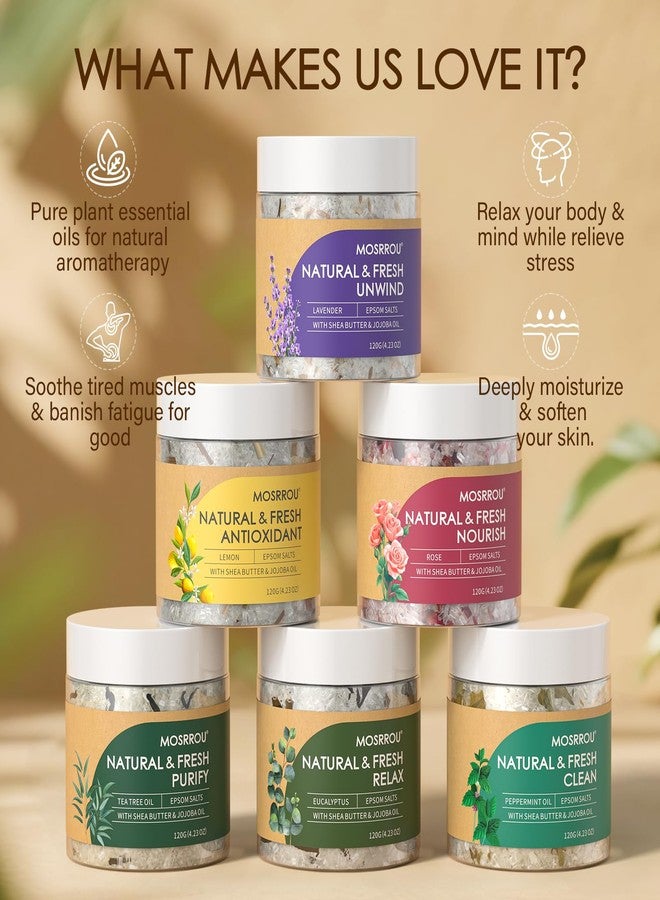 MOSRROU Epsom Bath Salts for Women Relaxing 6PCS Bath Salts Gift Set for Mom with Essential Oils for Bath Gifts on Birthday Mother's Day Christmas Lavender Eucalyptus Rose Lemon Tea Tree Peppermint - Image 2