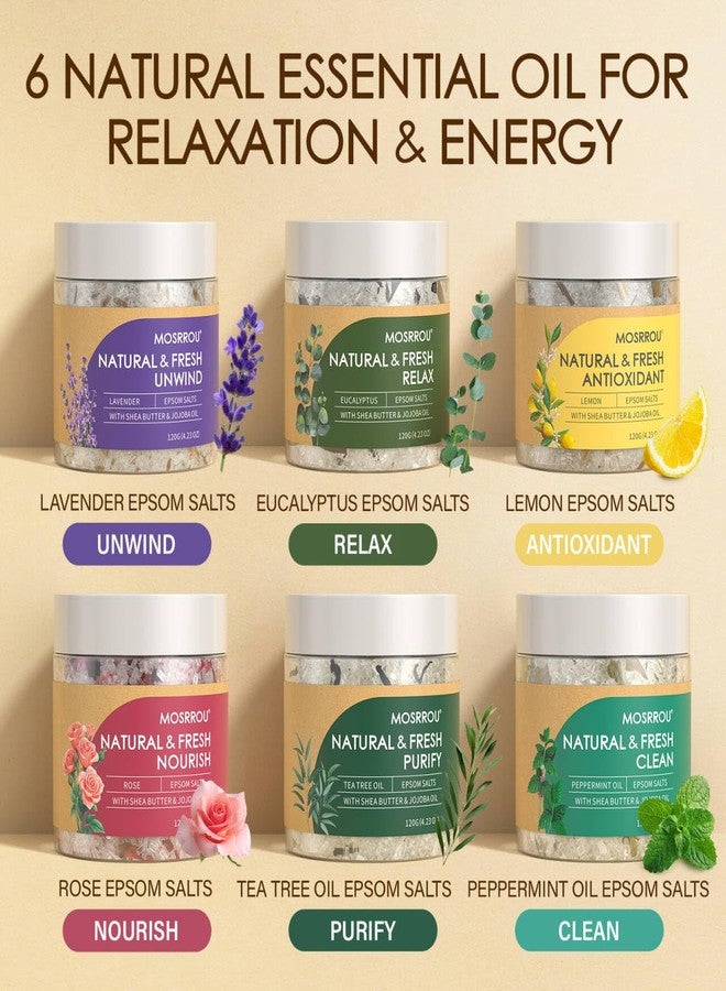 MOSRROU Epsom Bath Salts for Women Relaxing 6PCS Bath Salts Gift Set for Mom with Essential Oils for Bath Gifts on Birthday Mother's Day Christmas Lavender Eucalyptus Rose Lemon Tea Tree Peppermint - Image 3