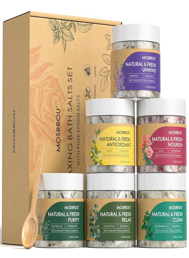 MOSRROU Epsom Bath Salts for Women Relaxing 6PCS Bath Salts Gift Set for Mom with Essential Oils for Bath Gifts on Birthday Mother's Day Christmas Lavender Eucalyptus Rose Lemon Tea Tree Peppermint - Image 1