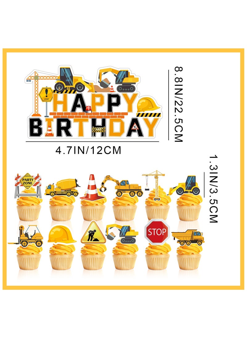 FRUITFUL PARTY - Construction Cake Topper, 13 Pcs Construction Cake Decorations Set-Construction Birthday Cake Topper  Construction Cupcake Toppers/Excavator Cupcake Toppers for Construction Birthday Party Supplies - Image 1