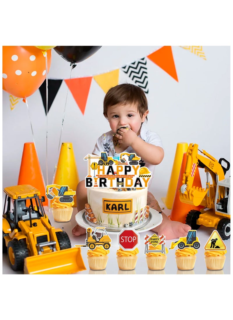 FRUITFUL PARTY - Construction Cake Topper, 13 Pcs Construction Cake Decorations Set-Construction Birthday Cake Topper  Construction Cupcake Toppers/Excavator Cupcake Toppers for Construction Birthday Party Supplies - Image 1