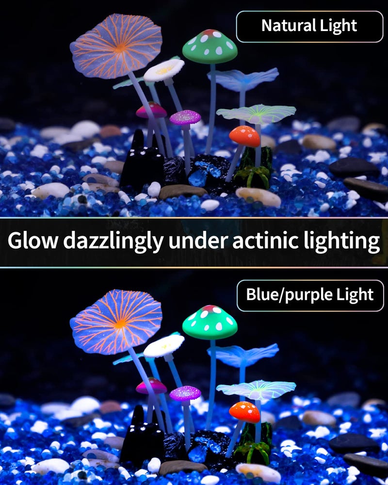 Uniclife Aquarium Coral Plant Ornament with Glowing Effect Imitative Mushroom Lotus Leaf Decoration Addition Colorful Lifelike Silicone Decor for Fish Tank Landscape - Image 3