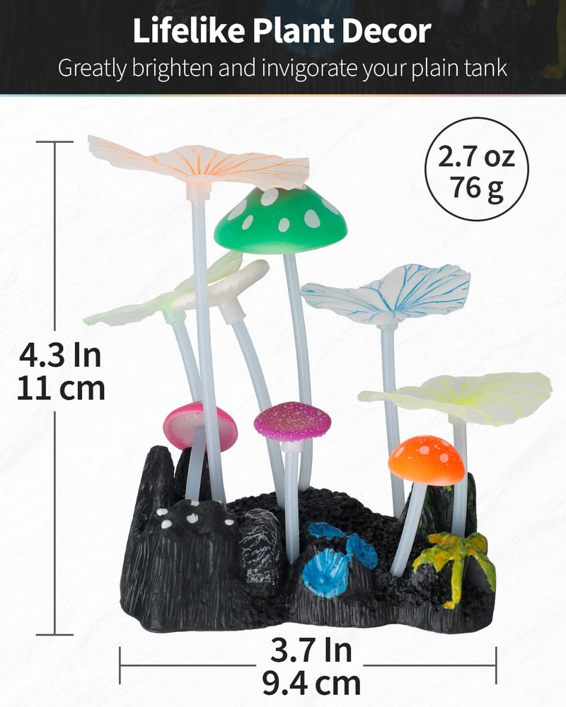 Uniclife Aquarium Coral Plant Ornament with Glowing Effect Imitative Mushroom Lotus Leaf Decoration Addition Colorful Lifelike Silicone Decor for Fish Tank Landscape - Image 4