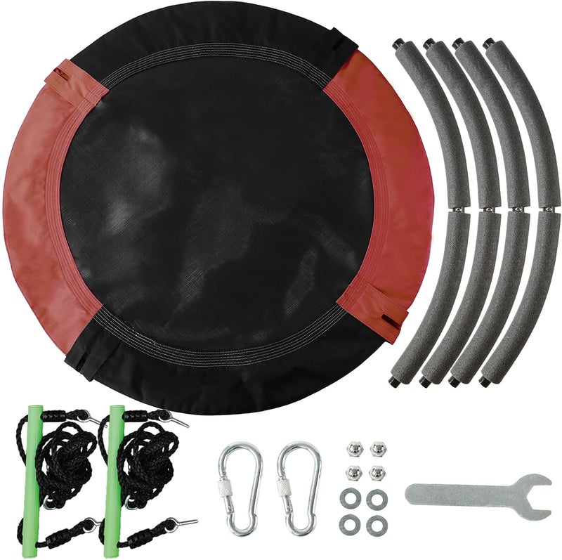 YSEJOMP Black Round Saucer Swing with Handles -Made of Sturdy Frame,PP Mat,Adjustable Multi-Strand Ropes,Safe and Durable for Yard Garden Playground Park (Black and Red, 40 inches) - Image 5