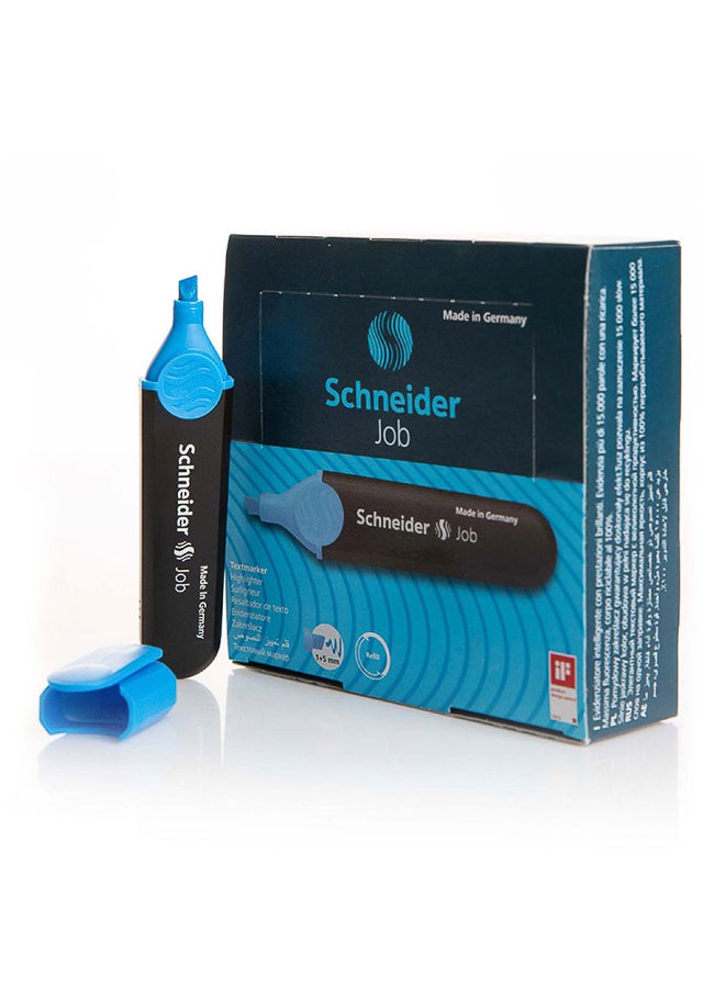 شنايدر قلم تمييز Job 150 الأزرق — طرف مشقوق لخطوط متعددة، حبر يجف بسرعة لا يلطخ، غير سام وتصميم قابل لإعادة التعبئة | علبة 10 أقلام تمييز