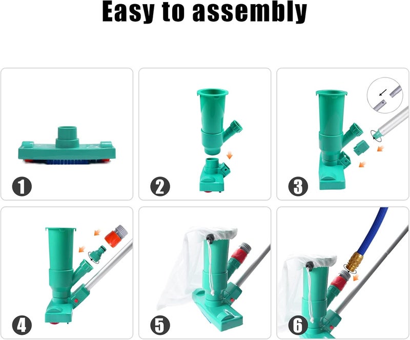 POOLWHALE Upgrades Pool Spa Pond Mini Jet Vac Vacuum Cleaner w/Brush, Bag,6 Sections Telescopic Pole of 56.5" and Handle - Image 4