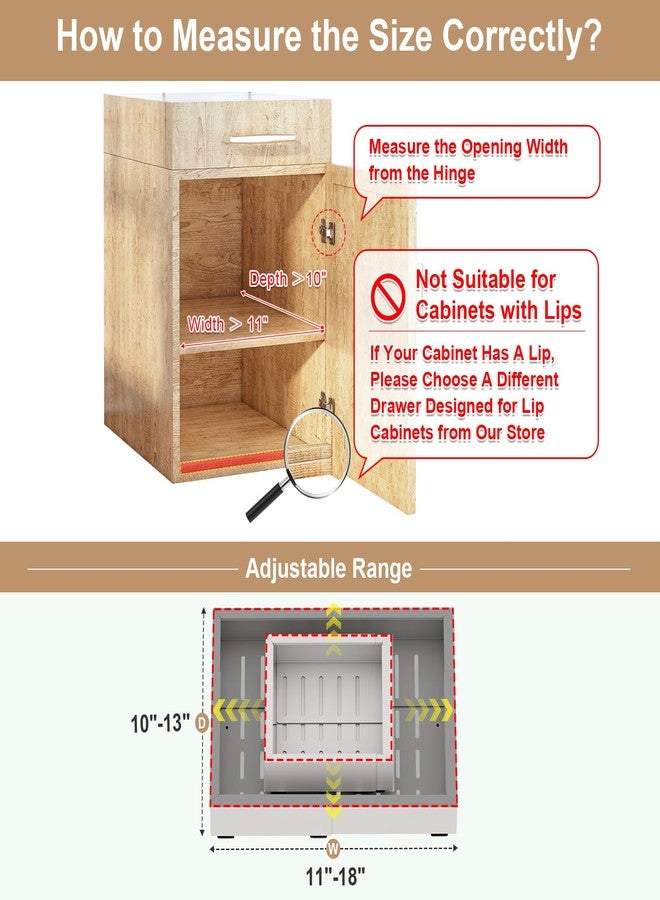 منظم أدراج قابل للسحب من فوكيفوك، عرض (11-18 بوصة) وعمق (10-13 بوصة)، قابل للتوسيع، أدراج منزلقة قابلة للتعديل بدون حفر للمطبخ والمخزن، أرفف قابلة للسحب لاصقة، للخزائن بدون حافة، أبيض - Image 2