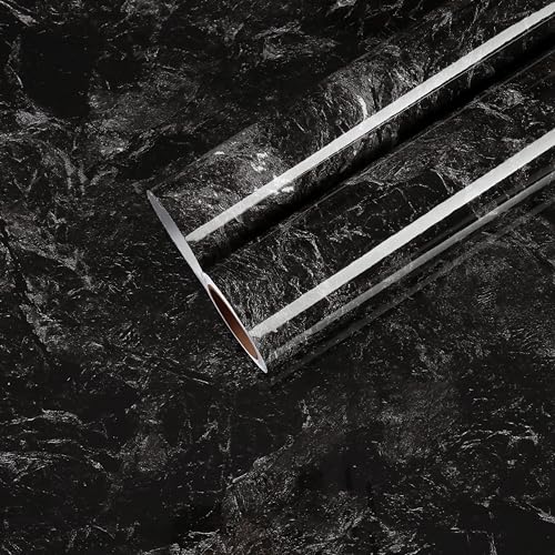 CHIHUT 177x236 Light Black Peel and Stick Countertops for Kitchen Waterproof Black Marble Vinyl Wrap Countertop Contact Paper Glossy Self Adhesive Removable Marble Wallpaper for Countertops Walls - Image 1