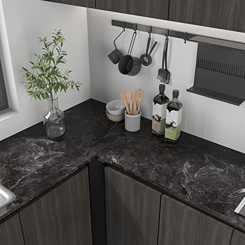 CHIHUT 177x236 Light Black Peel and Stick Countertops for Kitchen Waterproof Black Marble Vinyl Wrap Countertop Contact Paper Glossy Self Adhesive Removable Marble Wallpaper for Countertops Walls - Image 3