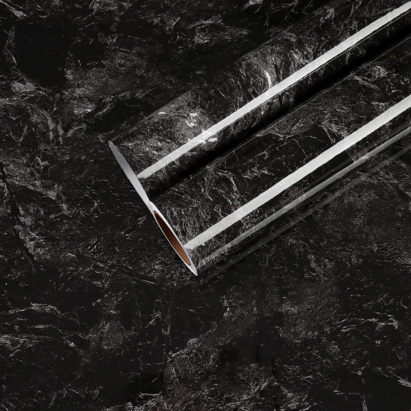 CHIHUT 177x236 Light Black Peel and Stick Countertops for Kitchen Waterproof Black Marble Vinyl Wrap Countertop Contact Paper Glossy Self Adhesive Removable Marble Wallpaper for Countertops Walls - Image 2