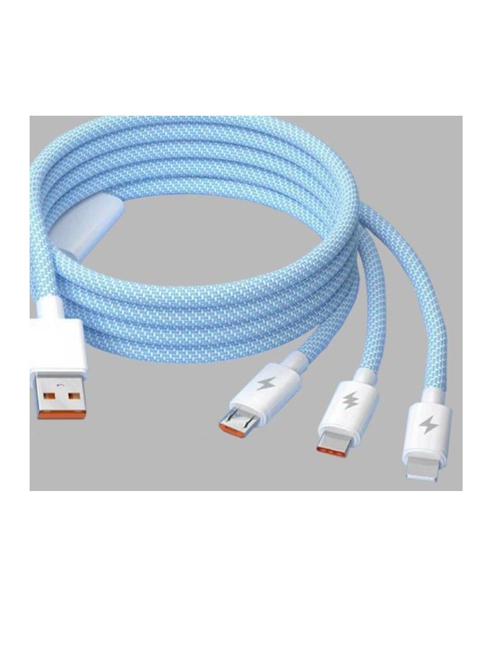 6A fast charging braided data cable three in one charging cable suitable for Apple, Huawei, Android 120W - Image 1