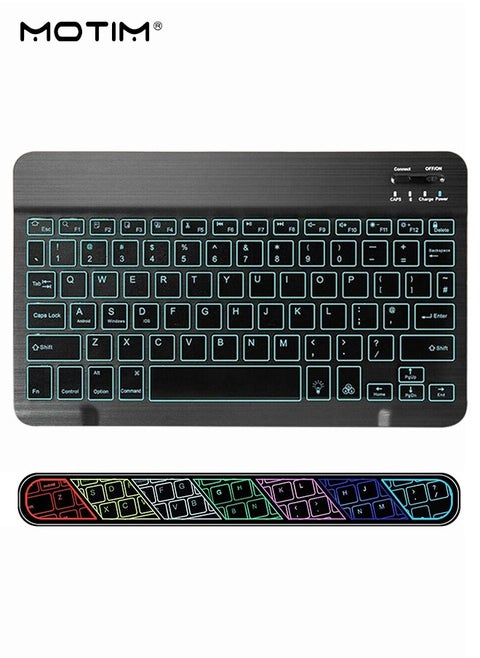 Ultra-Slim Bluetooth Keyboard, Arabic English Layout, 7 Colors RGB Backlit Keyboard, Portable Compact Wireless Keyboard Set for Android Windows Tablet Cell Phone iPhone iPad Pro Air Mini, iPad OS/iOS 13 and above