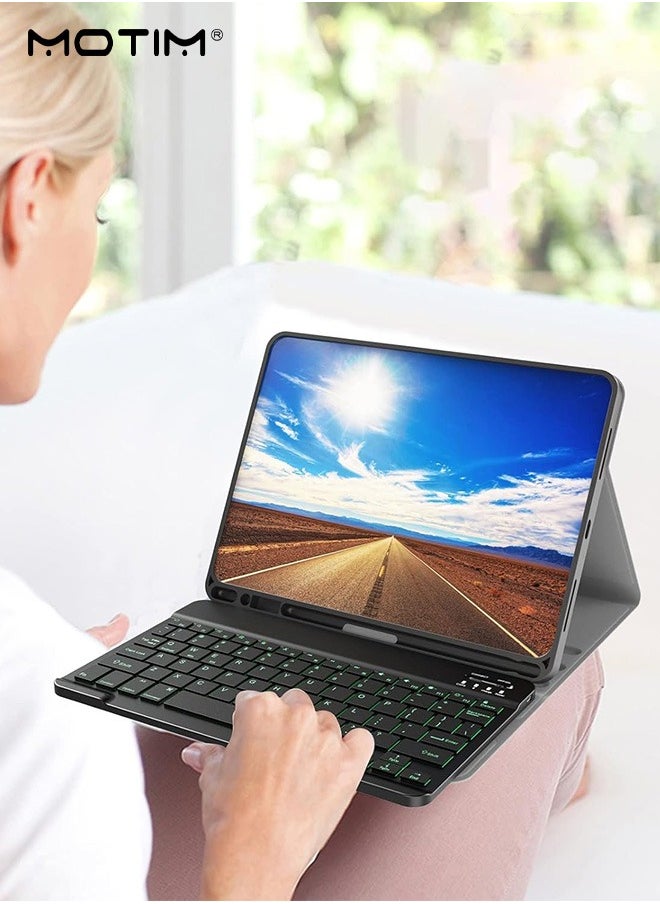 Ultra-Slim Bluetooth Keyboard, Arabic English Layout, 7 Colors RGB Backlit Keyboard, Portable Compact Wireless Keyboard Set for Android Windows Tablet Cell Phone iPhone iPad Pro Air Mini, iPad OS/iOS 13 and above