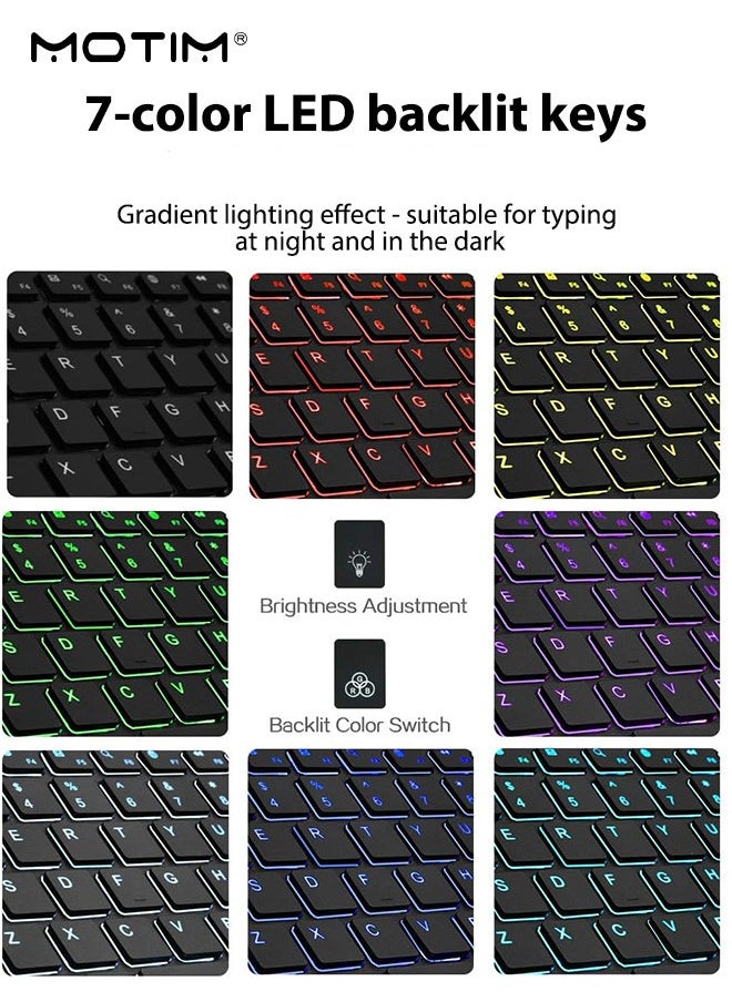 Ultra-Slim Bluetooth Keyboard, Arabic English Layout, 7 Colors RGB Backlit Keyboard, Portable Compact Wireless Keyboard Set for Android Windows Tablet Cell Phone iPhone iPad Pro Air Mini, iPad OS/iOS 13 and above