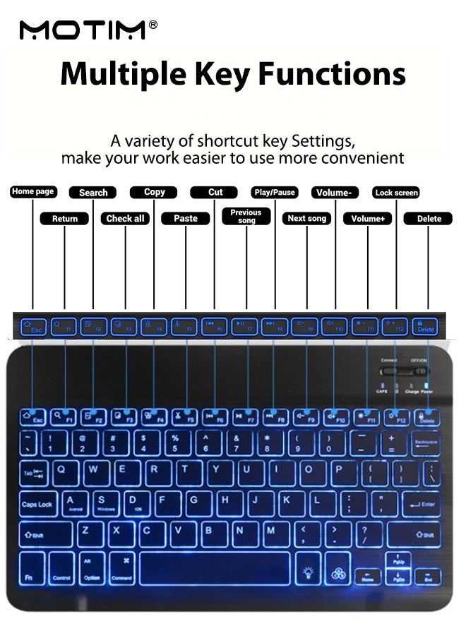 Ultra-Slim Bluetooth Keyboard, Arabic English Layout, 7 Colors RGB Backlit Keyboard, Portable Compact Wireless Keyboard Set for Android Windows Tablet Cell Phone iPhone iPad Pro Air Mini, iPad OS/iOS 13 and above