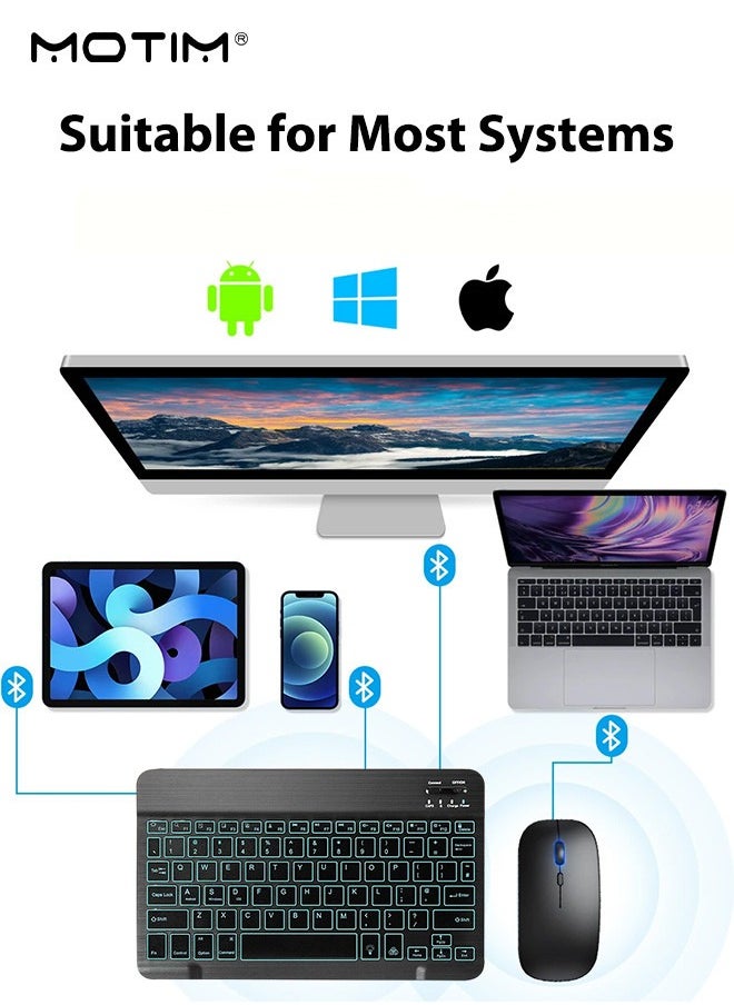 Ultra-Slim Bluetooth Keyboard, Arabic English Layout, 7 Colors RGB Backlit Keyboard, Portable Compact Wireless Keyboard Set for Android Windows Tablet Cell Phone iPhone iPad Pro Air Mini, iPad OS/iOS 13 and above