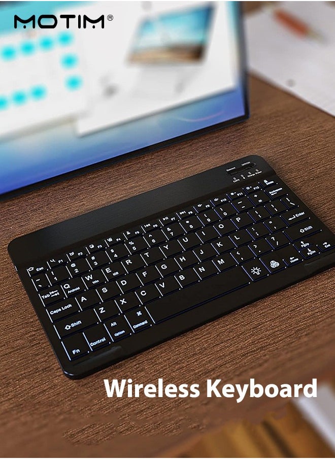 Ultra-Slim Bluetooth Keyboard, Arabic English Layout, 7 Colors RGB Backlit Keyboard, Portable Compact Wireless Keyboard Set for Android Windows Tablet Cell Phone iPhone iPad Pro Air Mini, iPad OS/iOS 13 and above