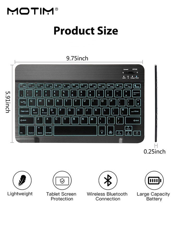 Ultra-Slim Bluetooth Keyboard, Arabic English Layout, 7 Colors RGB Backlit Keyboard, Portable Compact Wireless Keyboard Set for Android Windows Tablet Cell Phone iPhone iPad Pro Air Mini, iPad OS/iOS 13 and above