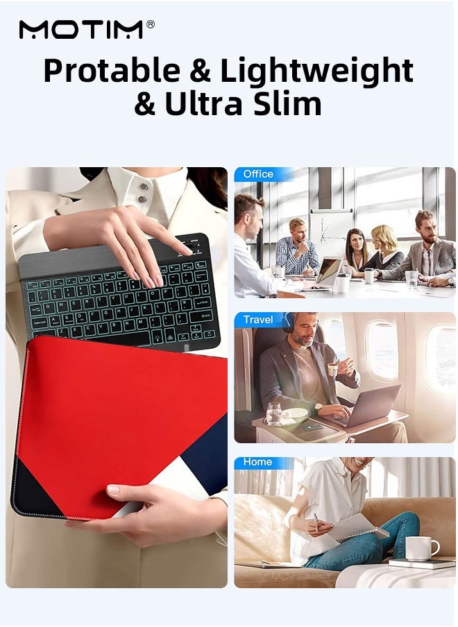 Ultra-Slim Bluetooth Keyboard, Arabic English Layout, 7 Colors RGB Backlit Keyboard, Portable Compact Wireless Keyboard Set for Android Windows Tablet Cell Phone iPhone iPad Pro Air Mini, iPad OS/iOS 13 and above