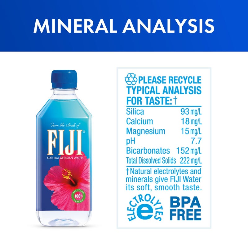 FIJI Natural Artesian Bottled Water 500 mL / 16.9 Fl Ounce (Pack of 6) - 100% Recycled Plastic - Image 3