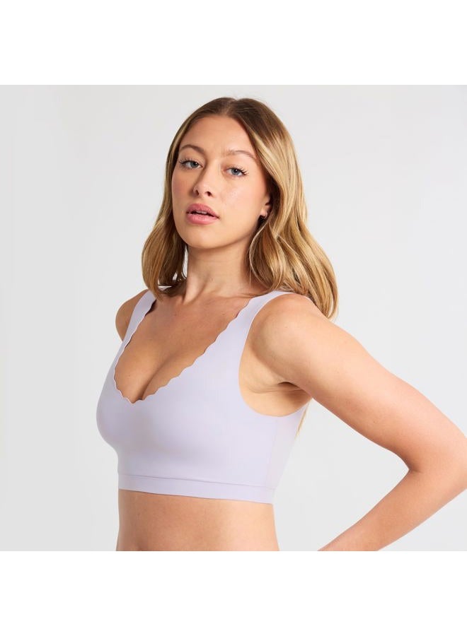 Floatley Cozy Scalloped Bra Comfort Wirefree Full Coverage Seamless Bra with Embedded Pad for Women, Pastel Lilac, XL - Image 2