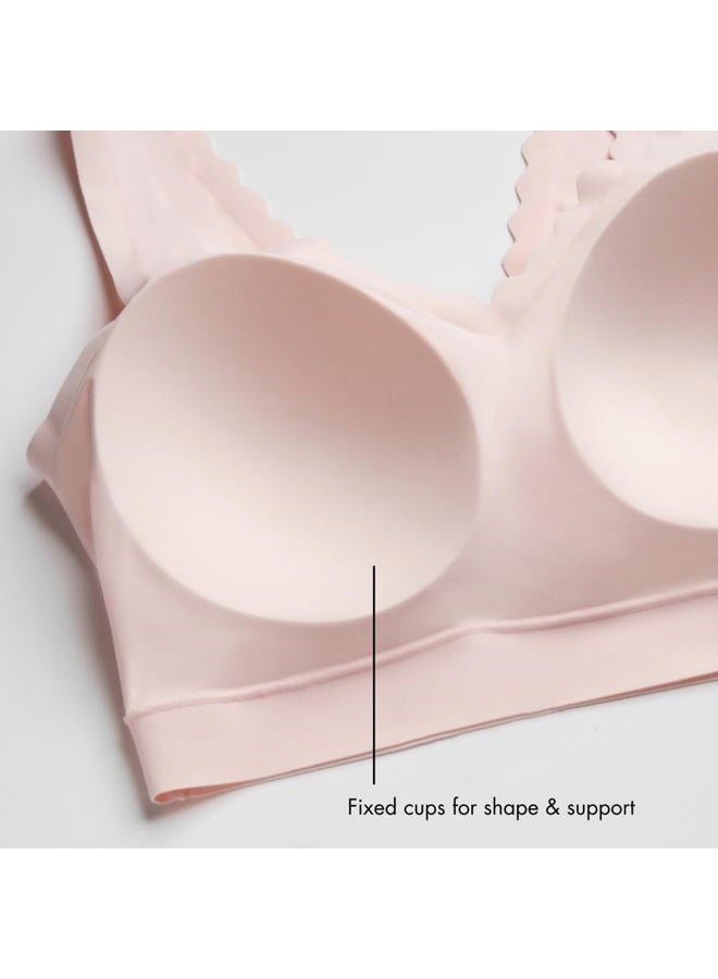 Floatley Cozy Scalloped Bra Comfort Wirefree Full Coverage Seamless Bra with Embedded Pad for Women, Pastel Lilac, XL - Image 5