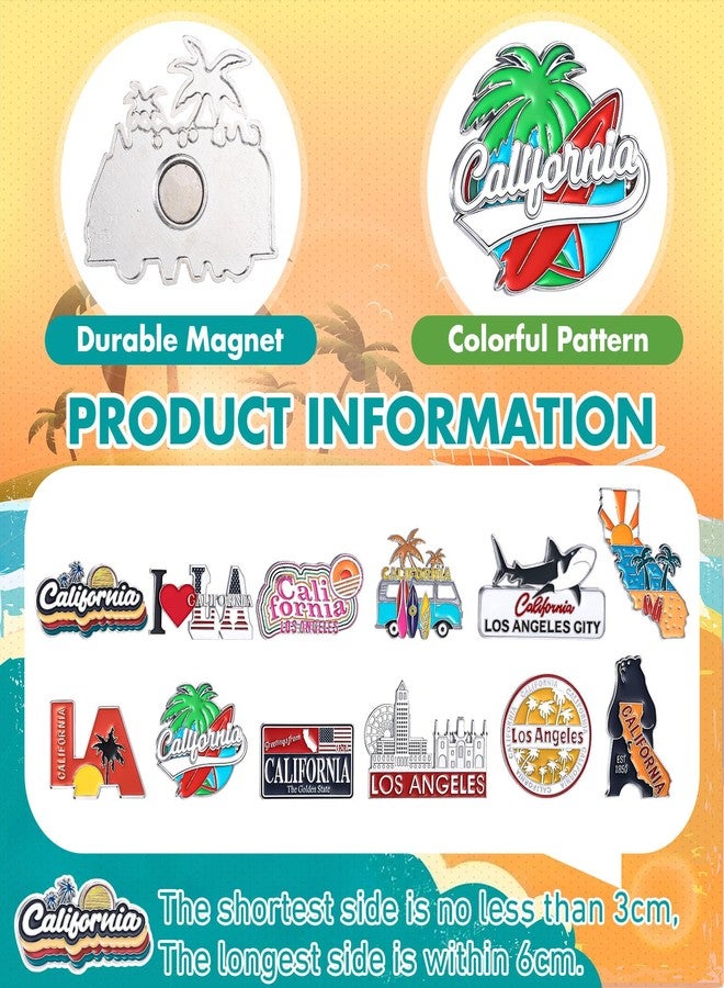 Konohan 12 Pcs California Magnets for Refrigerator Metal Fridge Magnet Magnetic California Souvenirs Gifts USA State Magnetic Los Angeles City Refrigerator Stickers, USA Flag, Coconut Tree - Image 2