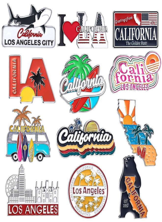 Konohan 12 Pcs California Magnets for Refrigerator Metal Fridge Magnet Magnetic California Souvenirs Gifts USA State Magnetic Los Angeles City Refrigerator Stickers, USA Flag, Coconut Tree - Image 1