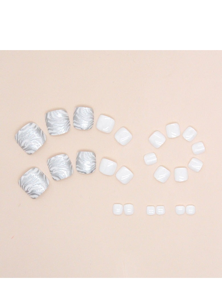 24 Pcs White Zebra Print Press-on Toenails for Women and Girls, Glossy Stick-on False Toenails in Animal Pattern, Easy to Apply and Long-Lasting Pedicure Set - Image 3