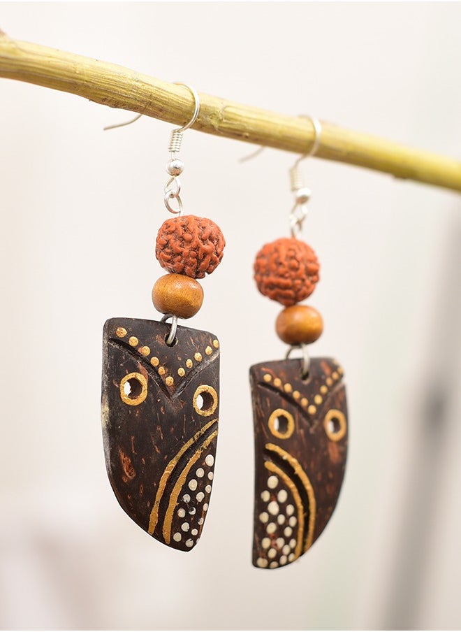 N & H Eco-friendly Handmade Jewellery Coconut Wooden Earrings Lightweight Hoopwire Earrings Bohemian Pendant Dangle Earrings Set  - Image 3