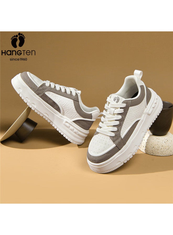 Hang Ten Trendy Men's Casual Sneakers Spring New Soft Sole White Brown Size 42 - Image 3