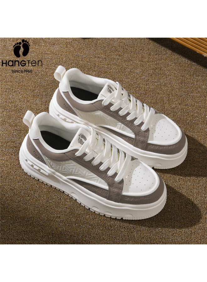 Hang Ten Trendy Men's Casual Sneakers Spring New Soft Sole White Brown Size 42 - Image 2