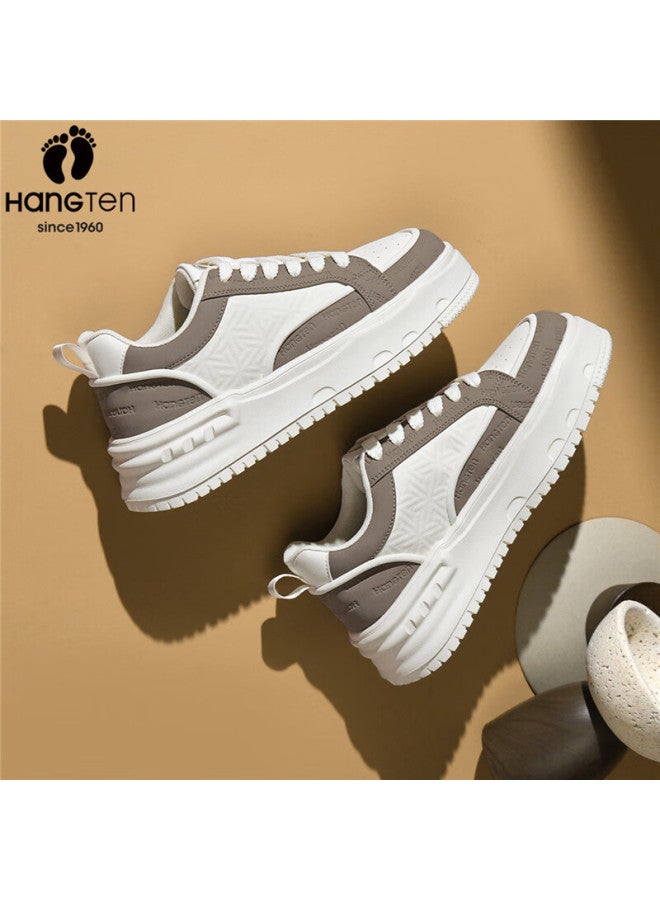 Hang Ten Trendy Men's Casual Sneakers Spring New Soft Sole White Brown Size 42 - Image 4