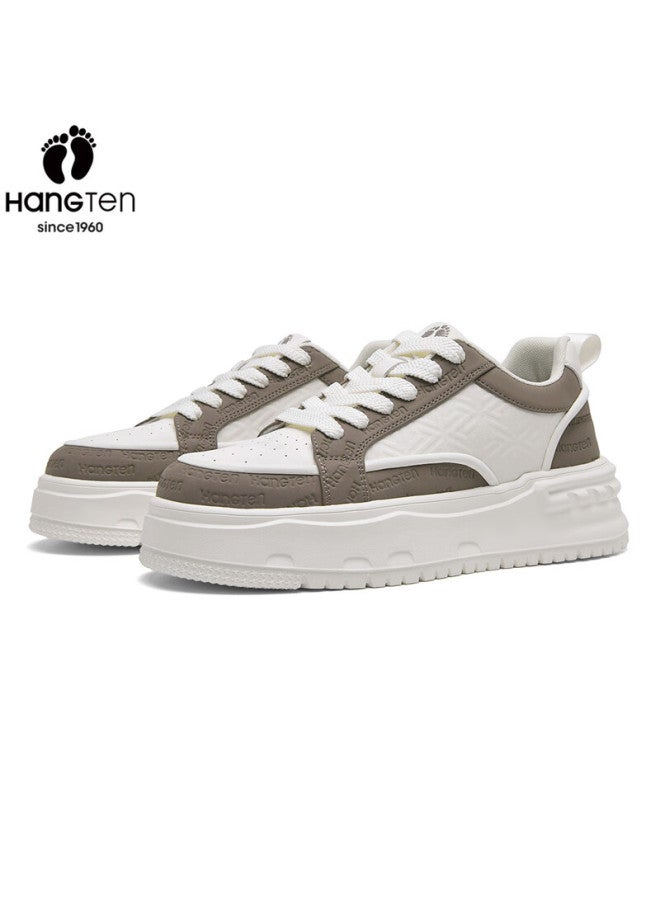 Hang Ten Trendy Men's Casual Sneakers Spring New Soft Sole White Brown Size 42 - Image 5