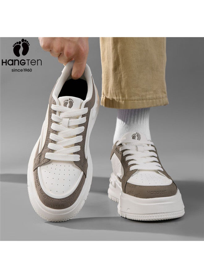 Hang Ten Trendy Men's Casual Sneakers Spring New Soft Sole White Brown Size 42 - Image 1