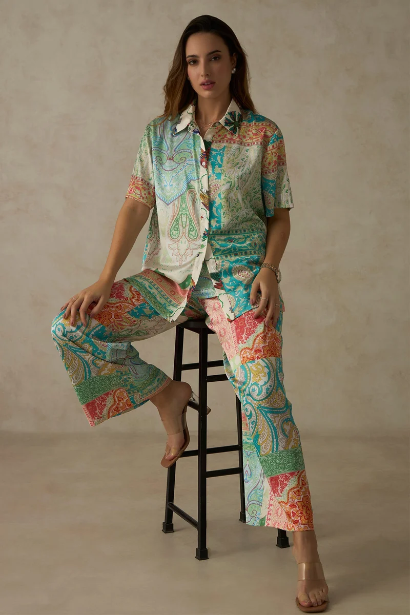 Virgio Abstract Satin Abstract Print Pant for Women