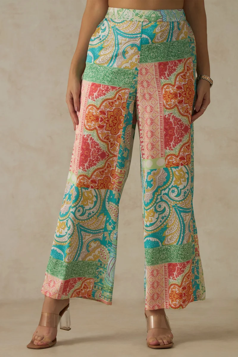 Virgio Abstract Satin Abstract Print Pant for Women