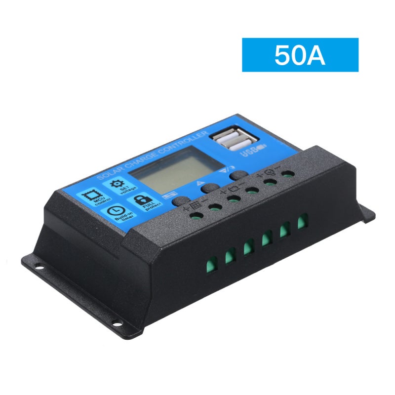 Solar Charge Controller: 50A Blue - Dual 5V/2.5A USB Output Multi-Protection Lead-Acid Battery Charger for Home Industrial Commercial Use - Image 1