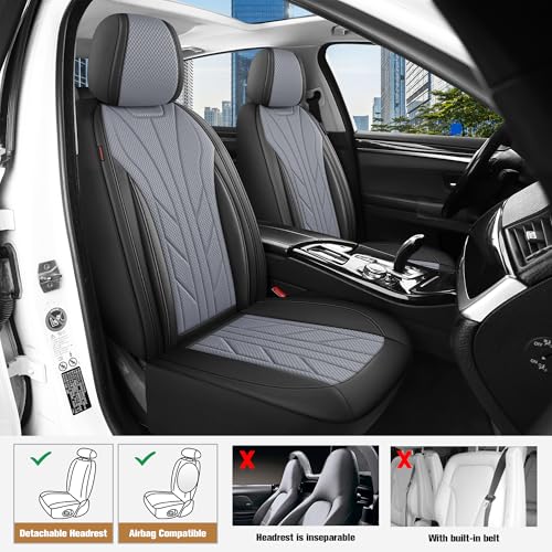 CAROMOP Luxury Faux Leather&Fabric Car Seat Covers Full Set with Breathable 3D Foam Back Support,Universal Comfortable Seat Covers for Cars,Trucks,SUVs, Front Armrests Compatible(5-Seat Black/Grey) - Image 2