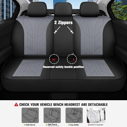CAROMOP Luxury Faux Leather&Fabric Car Seat Covers Full Set with Breathable 3D Foam Back Support,Universal Comfortable Seat Covers for Cars,Trucks,SUVs, Front Armrests Compatible(5-Seat Black/Grey) - Image 4