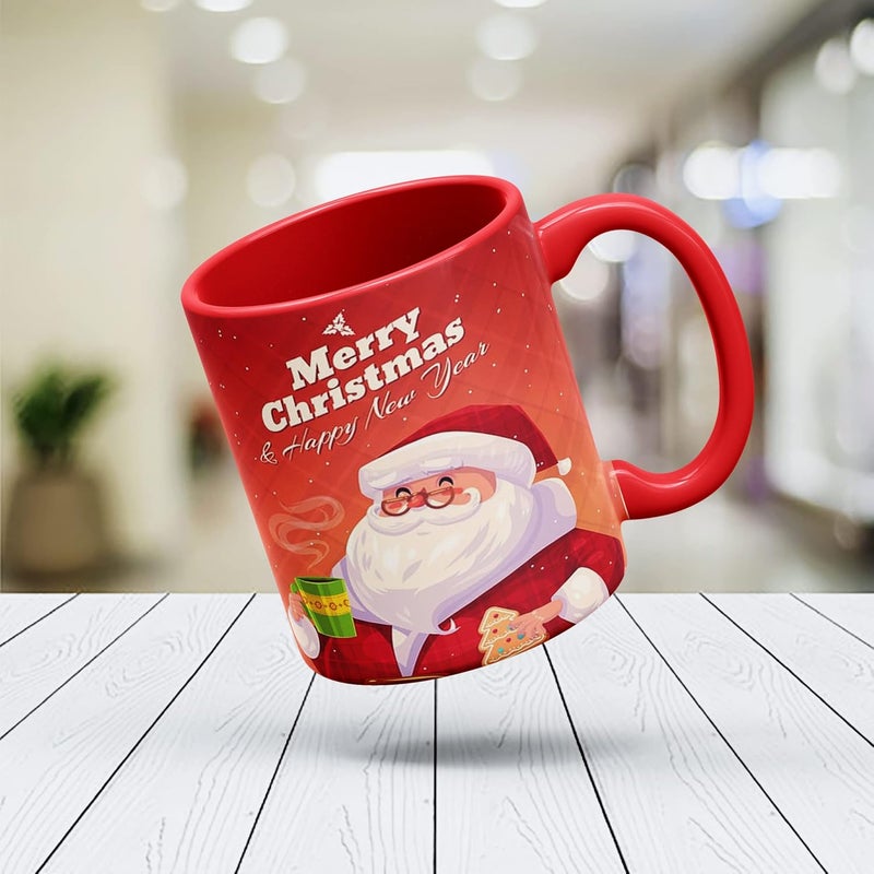 V Kraft Merry Christmas Quote Printed Inner Color Mugs Gift for Anyone On Christmas New Year Christmas Gift Combo Pack of 6 330ml Merry charistmas ab - Image 2