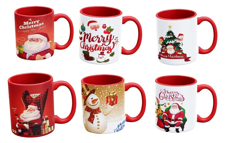 V Kraft Merry Christmas Quote Printed Inner Color Mugs Gift for Anyone On Christmas New Year Christmas Gift Combo Pack of 6 330ml Merry charistmas ab - Image 1