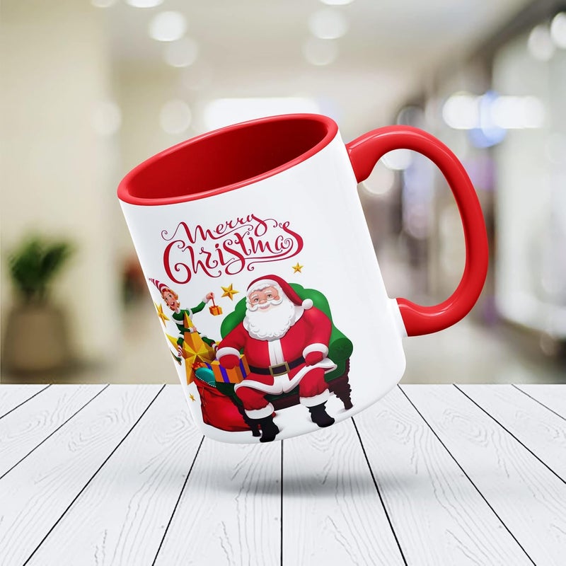 V Kraft Merry Christmas Quote Printed Inner Color Mugs Gift for Anyone On Christmas New Year Christmas Gift Combo Pack of 6 330ml Merry charistmas ab - Image 4