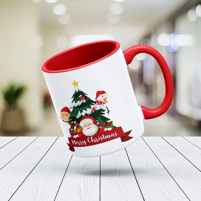 V Kraft Merry Christmas Quote Printed Inner Color Mugs Gift for Anyone On Christmas New Year Christmas Gift Combo Pack of 6 330ml Merry charistmas ab - Image 5