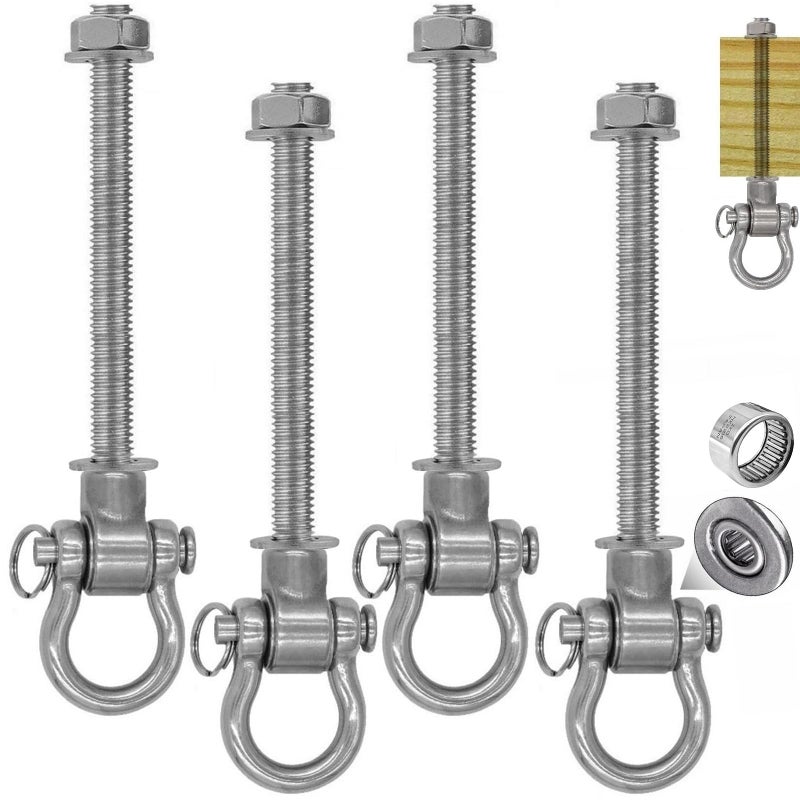 Dakzhou 4 Heavy Duty Bearing Swing Hanger Permanent AntiRust 10mm 180 Swing 1500 LB Wood Beam sandbag Yoga Swing Hammock Chair