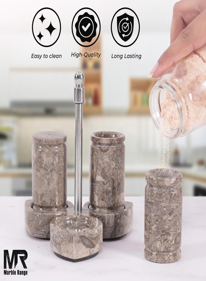 MARBLE RANGE Marble Salt and Pepper Shakers Set of 3 Handmade Oceanic Stone Spice Shakers 0.8 oz with Tray & Toothpick Holder | Elegant Kitchen Countertop Set for Dining Table | Saleros Decorativos - Image 5