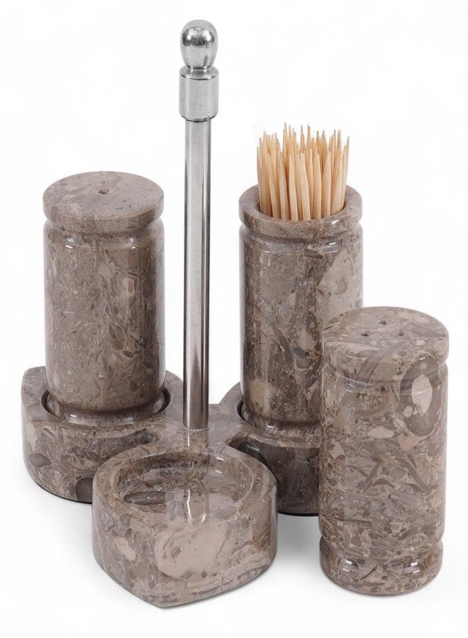 MARBLE RANGE Marble Salt and Pepper Shakers Set of 3 Handmade Oceanic Stone Spice Shakers 0.8 oz with Tray & Toothpick Holder | Elegant Kitchen Countertop Set for Dining Table | Saleros Decorativos - Image 1
