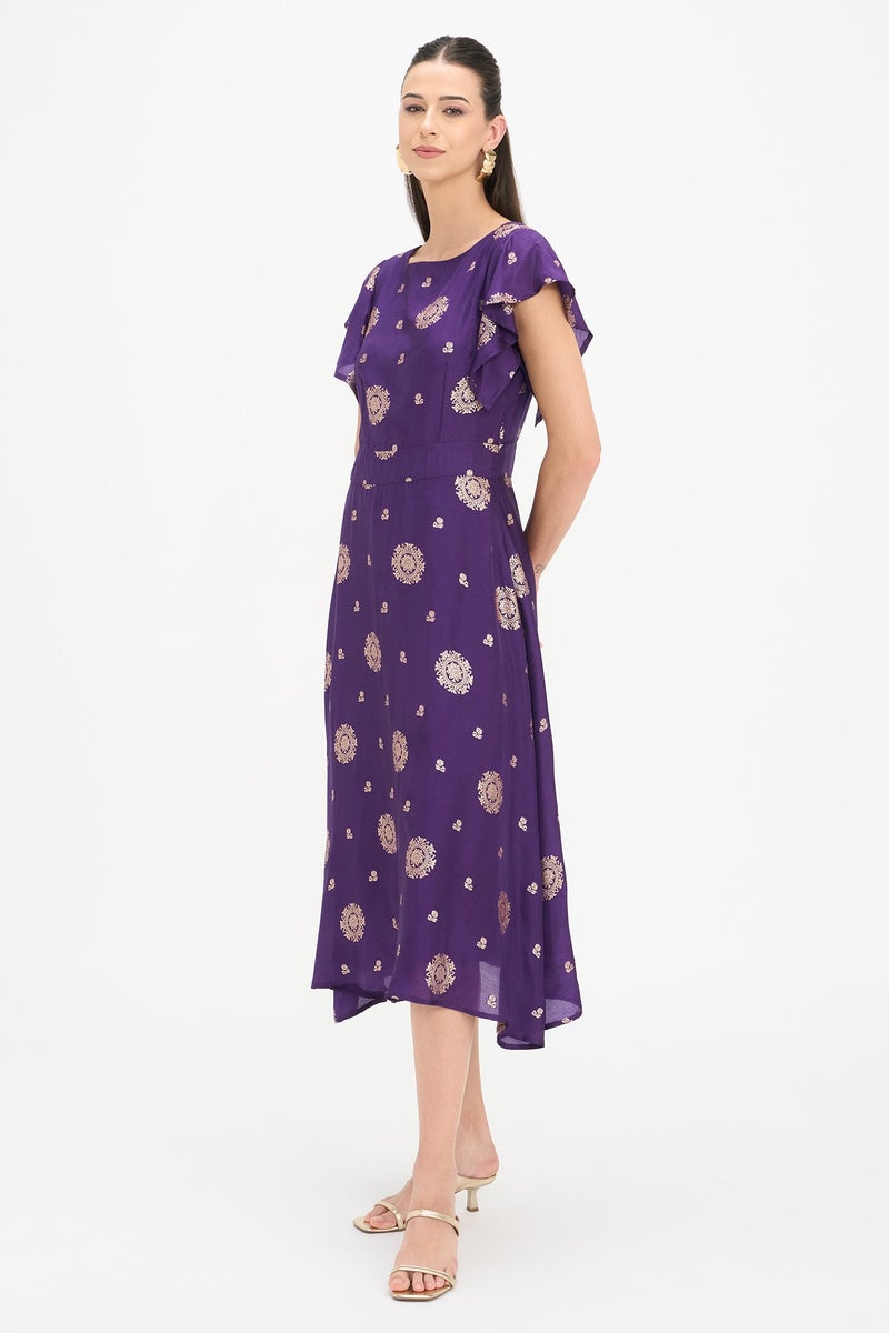 Virgio Ethnic Motifs Viscose Ruffled Sleeve Midi Dress for Women - Image 2
