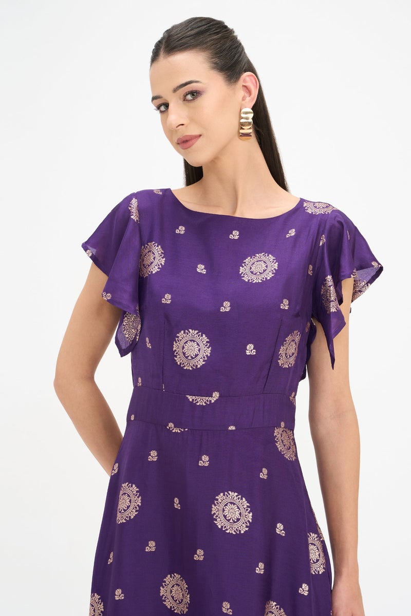 Virgio Ethnic Motifs Viscose Ruffled Sleeve Midi Dress for Women - Image 4