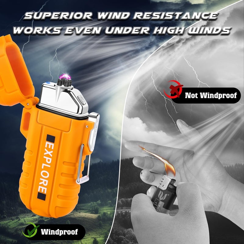 LCFUN Arc Plasma Waterproof Lighter Electric Windproof Lighter USB Type C Rechargeable Flameless Cool Lighters with Flashlight for Camping, Survival,Outdoor Adventure, Tactical (Orange) - Image 5